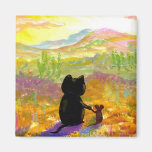 Cute Black Cat Mouse Sunrise Desert Creationarts Fridge Magnet