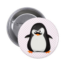 Cute Black  White Penguin And  Funny Moustache Pinback Buttons