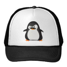 Cute Black  White Penguin And  Funny Moustache Trucker Hats