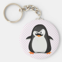 Cute Black  White Penguin And  Funny Moustache Keychain
