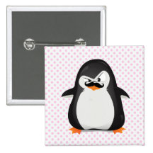 Cute Black  White Penguin And  Funny Moustache Pin
