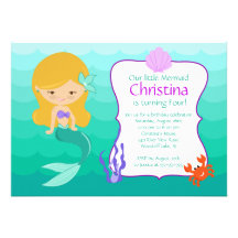 Cute Blonde Mermaid Birthday Invitation