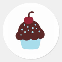 Cute Blue and Brown Birthday Cupcake Sticker