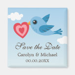 Cute blue bird with heart save the date magnet
