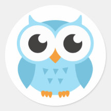 Cute blue cartoon baby owl round stickers