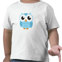 Cute blue cartoon baby owl t shirt