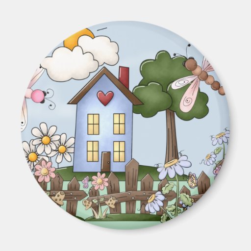Cute Blue Country House in the Sunshine Fridge Magnets