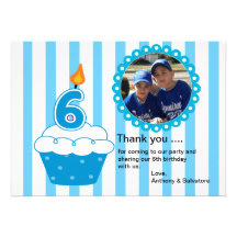 Cute Blue Cupcake Photo Thank You Card
