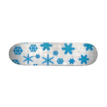 Cute Blue Glitter Snow Flakes on Snowy Background Skate Board Deck