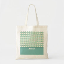 Cute Blue-Green & Cream Floral Canvas Bag