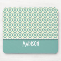 Cute Blue-Green & Cream Floral Mousepads