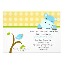 Cute Blue Hippo Birthday Invitation