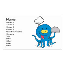 cute blue octopus chef with serving platter business card templates