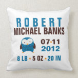 Cute Blue Owl Birth Announcement Pillows