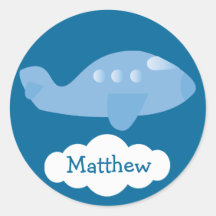 Cute Blue Personalised Plane & Cloud Stickers