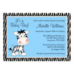 Cute Blue Zebra Boy Baby Shower Personalized Announcement