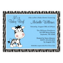 Cute Blue Zebra Boy Baby Shower Personalized Announcement