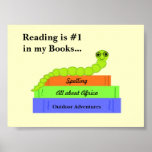 Cute Bookworm with Reading Message Print