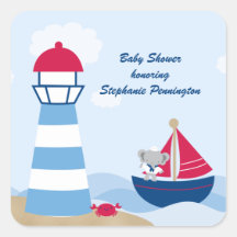 Cute boy elephant sailor baby shower stickers