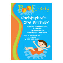 Cute Boys Pool Party Birthday Party Invitations