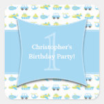 Cute boys travel time birthday party favour sticke