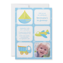 Cute boys travel time birthday party invitation