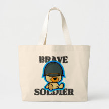 Cute brave soldier teddy bear in tote bag