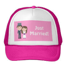 Cute Bride & Groom Just Married Customisable Pink Mesh Hat