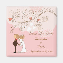 Cute Bride & Groom Save The Date Wedding Refrigerator Magnet