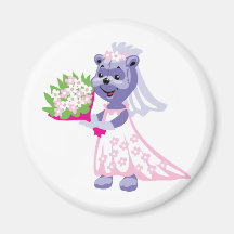 Cute Bride Teddy Bear Refrigerator Magnet