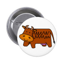 Cute Brown Cow Pinback Buttons