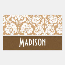 Cute Brown, Tan Damask Sticker