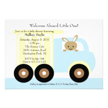 Cute Bunny Truck Boy Baby Shower Invitation