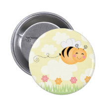 Cute cartoon bee and hive flowers pin button