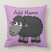Cute Cartoon Black Sheep with Name Throw Pillows