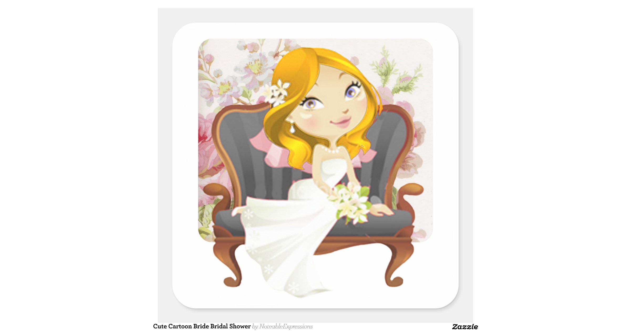 Cute Cartoon Bride Bridal Shower Square Sticker Zazzle