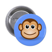 Cute Cartoon Happy Monkey Face Pinback Buttons