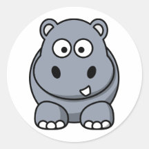 Cute Cartoon Hippo Round Sticker