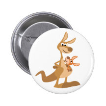 Cute Cartoon Kangaroo Mum and Joey Button Badge