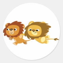 Cute Cartoon Lions in a Hurry Sticker