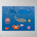Cute cartoon marine life poster for kids