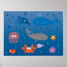 Cute cartoon marine life poster for kids