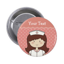 Cute cartoon nurse (brunette) button