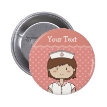 Cute cartoon nurse (brunette) button