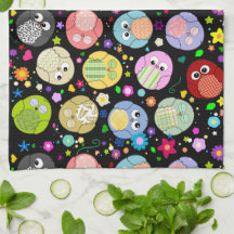 Cute Cartoon Owls and Flowers Design Kitchen Towel