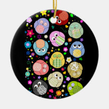 Cute Cartoon Owls and Flowers Design Christmas Tree Ornament