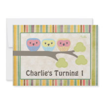 Cute Cartoon Owls Birthday Party Retro Invitation