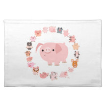 Cute Cartoon Pigs Mandala Placemat