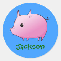 Cute Cartoon Pink Pig Personalised Name Gift Sticker
