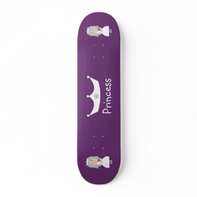 Cute Cartoon Princess Crown Purple Skateboard by Molly Sky
